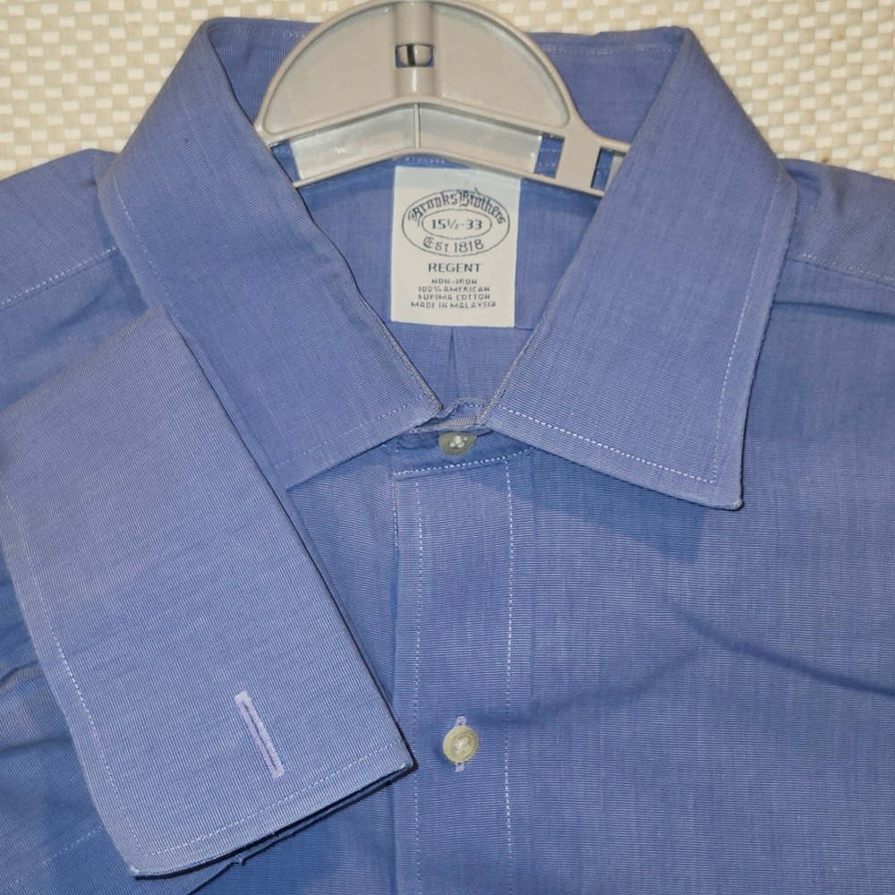 Brooks Brothers Regent Dress Shirt 15.5 33 Blue Supima Cotton Non-Iron Flip Cuff